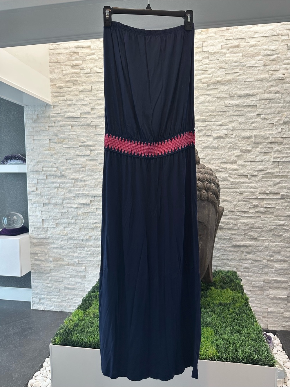 NWOT Lascana Navy Strapless Maxi Dress with Pink embroidered Waist EUR 36 US 4